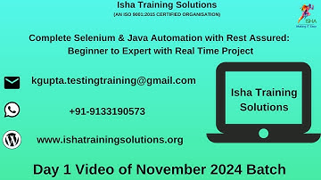 Selenium & Java Automation Day 1 Video On 8th November 2024. Contact us on +91-9133190573 to Enroll.