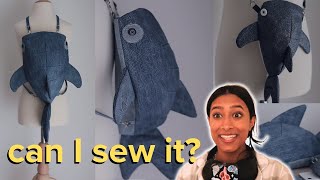 sewing a whale shark backpack out of THRIFTED jeans // a chaotic sewing vlog