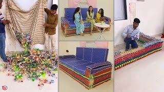 Husband wife making sofa || reuse and recycle old plastic bottles || Amazing Sofa || DIY