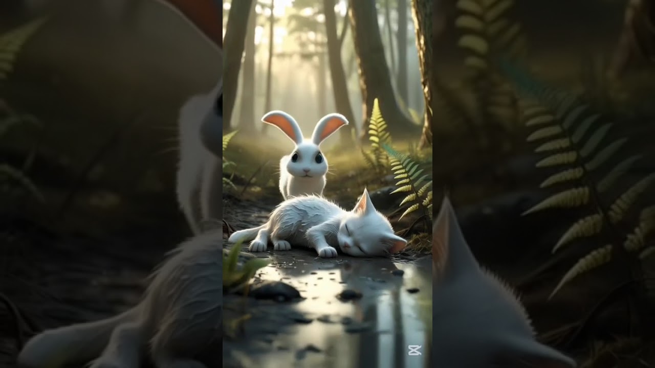 "A rabbit helped a little cat." 