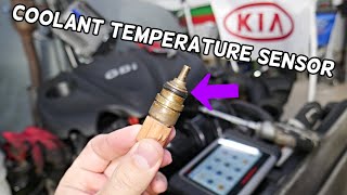 COOLANT TEMPERATURE SENSOR REPLACEMENT LOCATION REMOVAL KIA SORENTO, KIA SPORTAGE