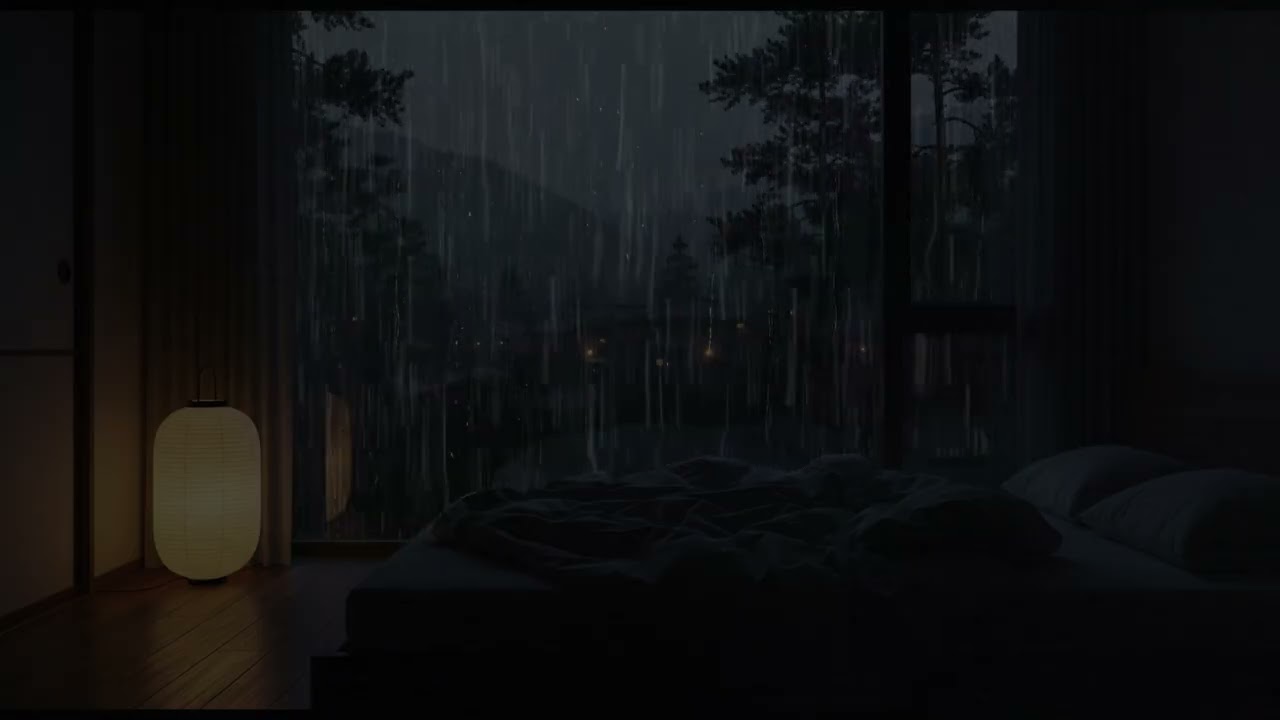 Rainfall in a Dark Bedroom (No Ads) | Stress Relief Rain for Calm Sleep