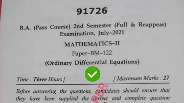 Mdu BA Pass 2nd Sem Maths Ordinary Diff Equation Question Paper 2021