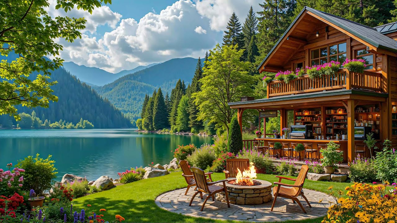 Soothing Spring Piano Music with Campfire 🔥🌸 Nature Sounds for Relaxation Study