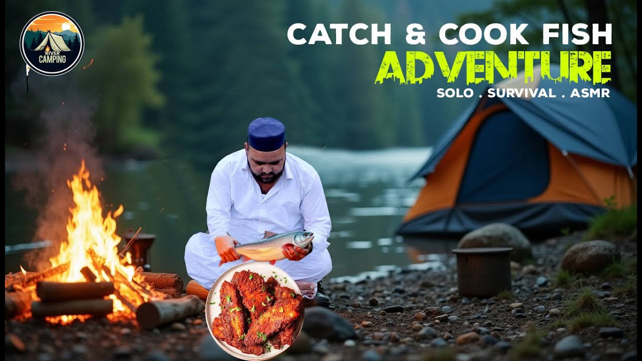 Solo Camping Adventure | Catching and Cooking Fresh Fish, Outdoor Survival, ASMR Nature Sounds
