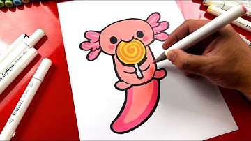 How To Draw A Cute Axolotl Eating A Lollipop