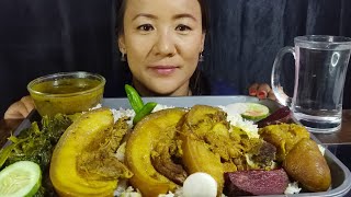 कालो दाल ,धराने च्वाचे ,रायो साग र भात  😋😋|| Pork belly || Rubi Rai Mukbang || Nepali Mukbang