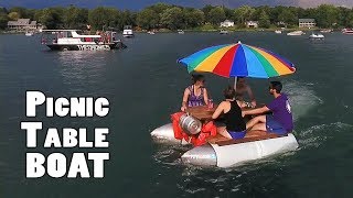 Floating Picnic Table Plans DIY Motorized Pontoon Boat With Sun Umbrella Shelter 