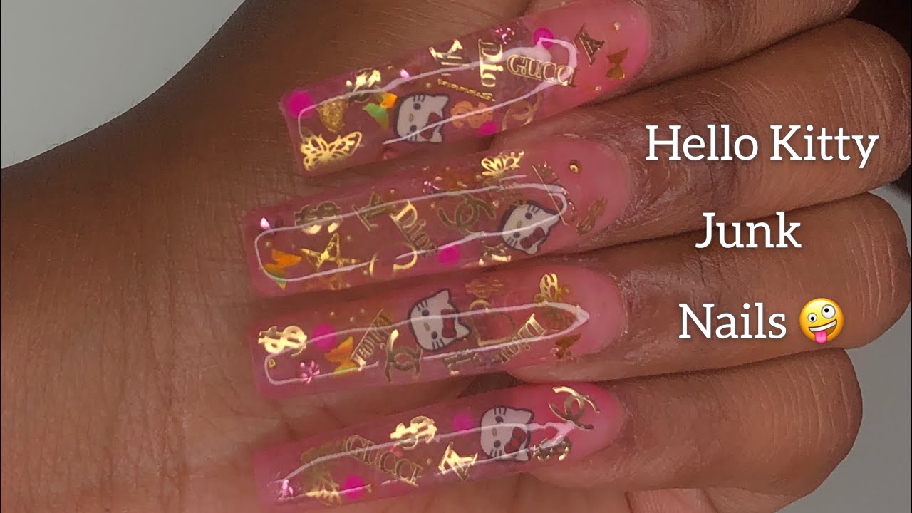 Hello Kitty Junk Charm Nails Using Enail Couture XXL Square Nail