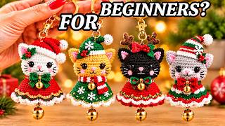 SUPER EASY 🥰This Christmas Cat Keychain Is TOO CUTE! 😱🎄 Easy Crochet for Beginners