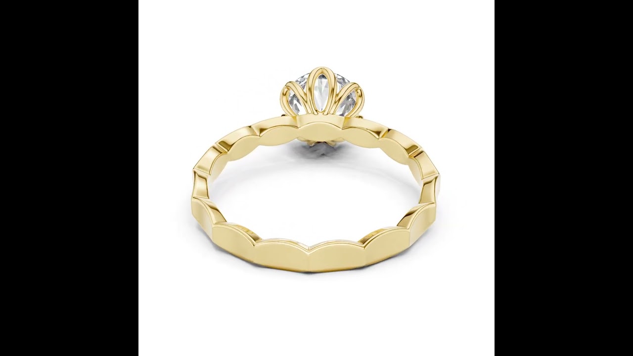 Round Cut Lab Diamond Engagement Ring With Scalloped Petal Band