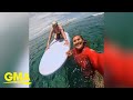 Woman teaches her 80-year-old grandmother to surf for the 1st time