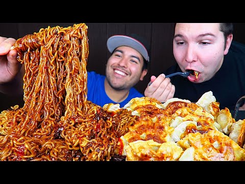 Spicy Noodles & Spicy Dumplings with Nikocado Avocado • MUKBANG