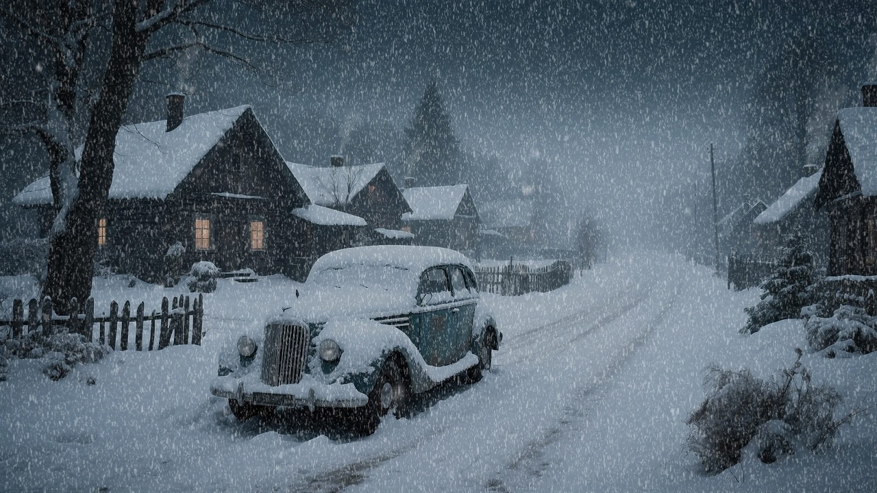 Blizzard Night in a Vintage Snowy Village | Howling Wind & Snowstorm Sounds