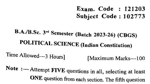 Gndu BA 3rd Semester Political Science Question Paper | Political Science Question Paper 2024