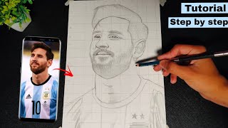 Lionel Messi outline drawing with grid line method (step by step) Tutorial..... screenshot 3