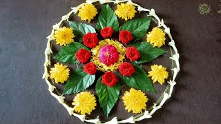 Navratri flower decoration ideas - Navratri special flower rangoli 2019 (VERY EASY!)