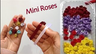 طريقه عمل ورد صغير Mini Roses بشريط او خيط الساتان|أسهل طريقه لصنع ورده|أعمال يدويه كفكره مشروع