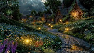 Hobbit Village Ambience🌙Night Time In The Shire, Nature Sounds,  Crickets, Frogs & White Noise