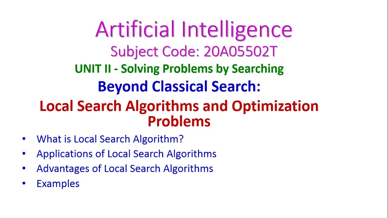 Local Search Algorithms And Optimization Problems Artificial 