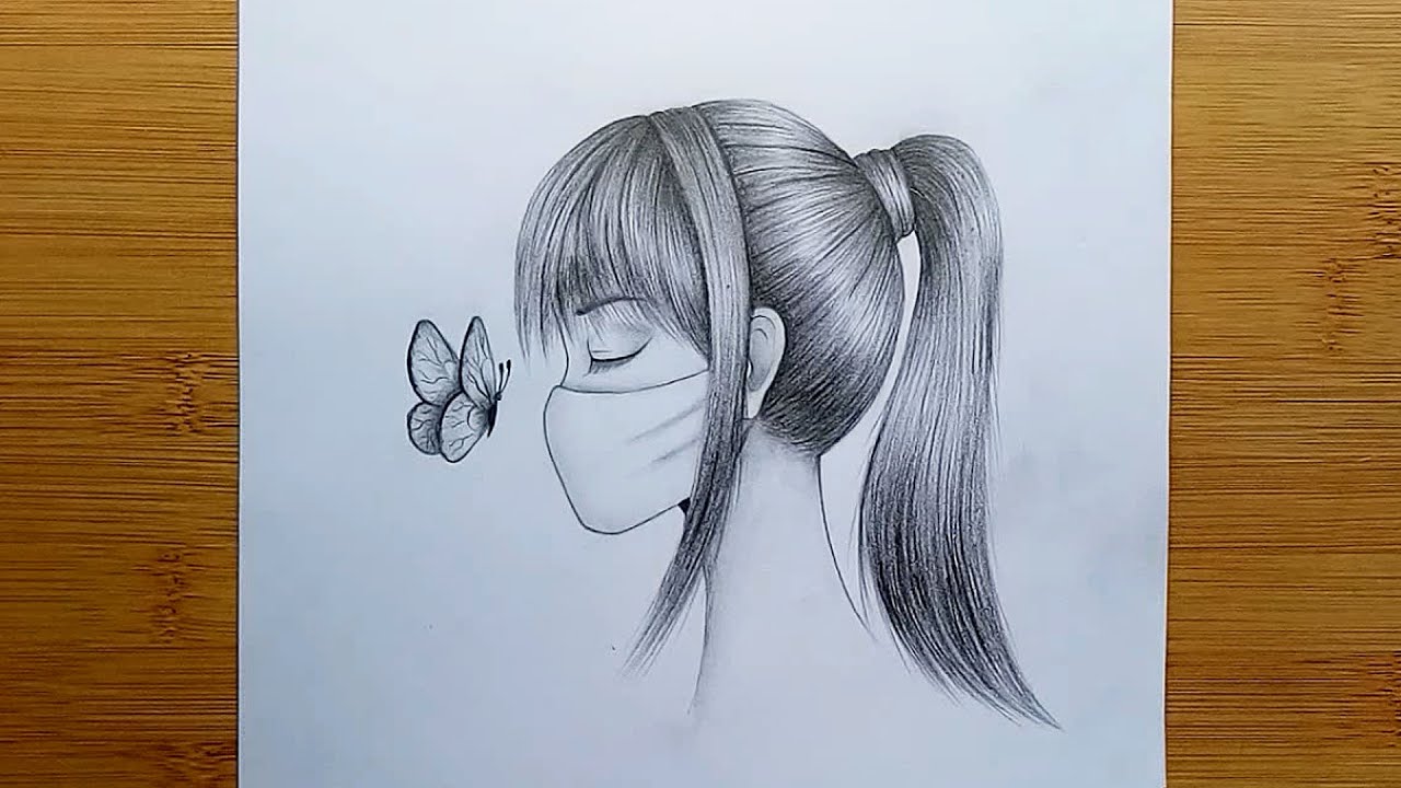 A Girl Wearing a Mask - Pencil Sketch || How to draw a girl || Maskeli ...