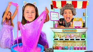 Granny Slime Supermarket Store | Ruby & Bonnie Pretend Play and Mixing Slimes