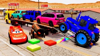 Flatbed Truck McQueen | Transportation with Truck - Pothole vs Car #7 | BeamNG.Drive Gameplay