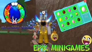 How to get ALL 30 EGGS LOCATIONS + BADGE in Epic Minigames!