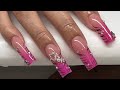 Long Ombré Zebra Print Bling Acrylic Nails