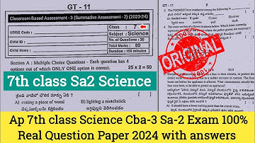 💯Ap 7th class Science Sa2 real question paper 2024 with answers|7th cba-3 Sa2 science paper answer