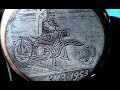 Engraving. Casserole for motorcycle