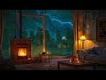 Thunderstorm Sleep sounds | Rain, Crackling Fireplace & Sleeping Cats in a Cozy Cabin