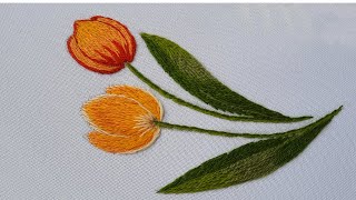 Hand Embroidery | Tulips made of wool | Long and short stitches