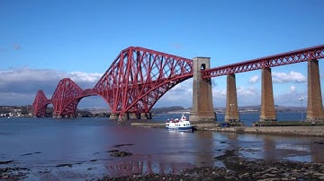 April Boat And Passenger Train Forth Railway Bridge Firth Of Forth Scotland