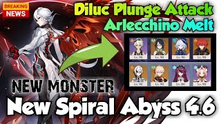 New Spiral Abyss 4.6 , C0 Arlecchino melt Feat C2 Diluc Plunge attack  | Genshin Impact