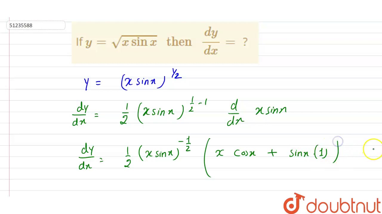 If Y Sqrt X Sin X Then Dy Dx 