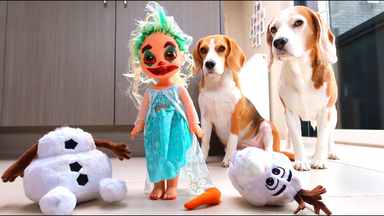 Dogs vs Frozen Elsa Prank : Beagles Louie & Marie