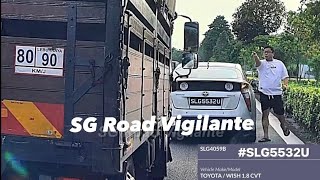 27jan2026 phv #SLG5532U toyota prius upset at malaysia lorry #JUB566 block lane 1 to confront