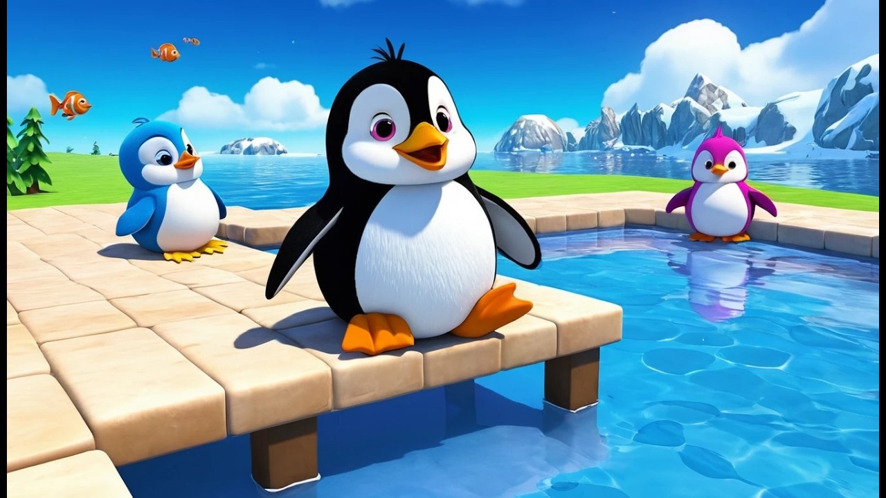 Маленький пингвиненок уронил всю рыбу в пр