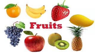 Learn fruits name with flash cards. English for kids.