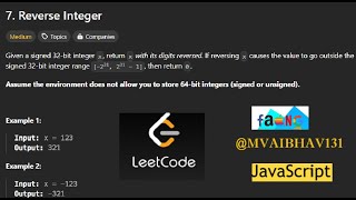Reverse Integer | Leetcode Problem 7 - Javascript Wealth
