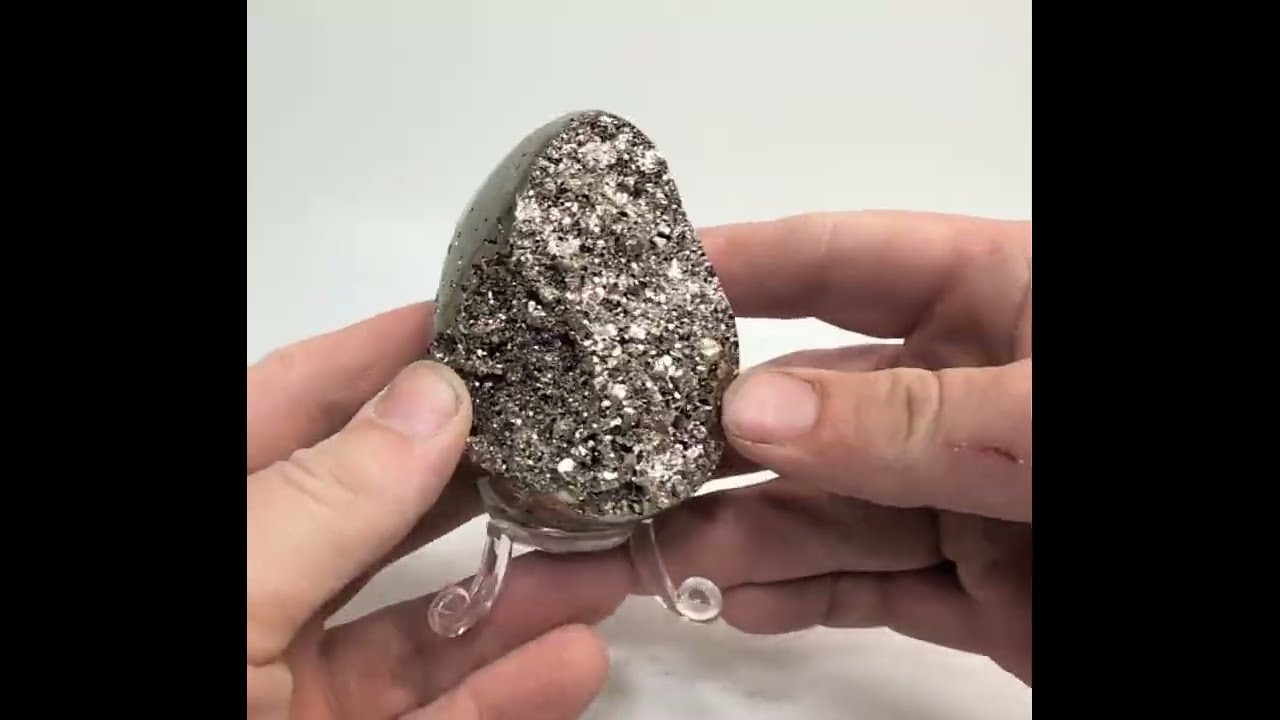 3.18" POLISHED PYRITE EGG With Stand Huanzala mine, Peru T521 