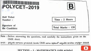 TS POLYCET 2019 QUESTION PAPER WITH KEY(TELANGANA STATE POLYTECHNIC)
