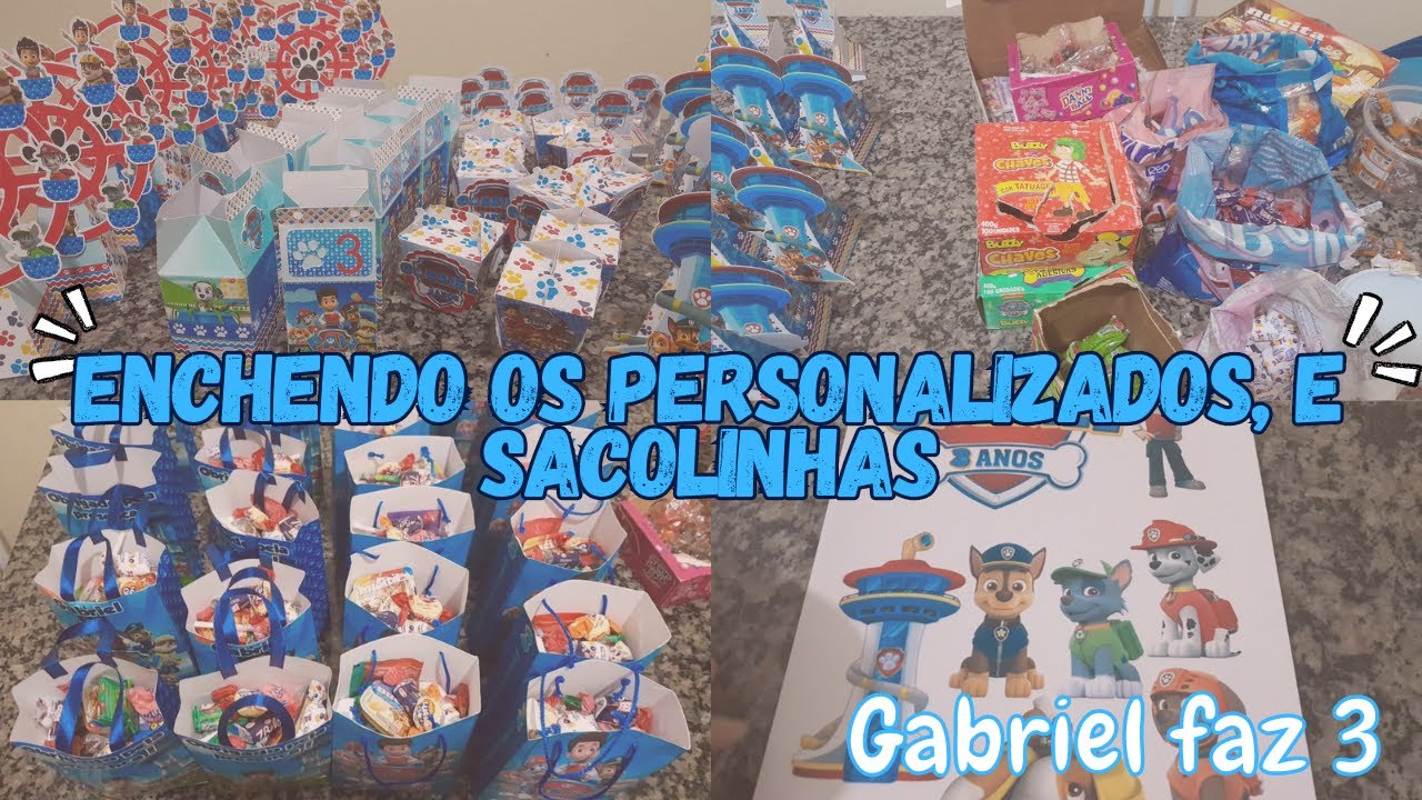 Enchendo os personalizados e as Sacolinhas de doces | festa tema Patrulha Canina | Gabriel faz 3