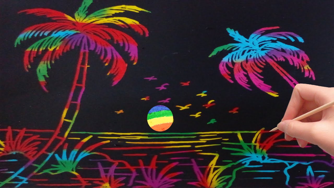 Scratch Scenery Art Simple Scratch Art Sunset Scratch Art 