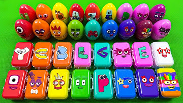 Numberblocks Mixing ASMR 🦖 Finding Hidden Alphablocks with Suitcase Slime & Glitter Eggs🌈