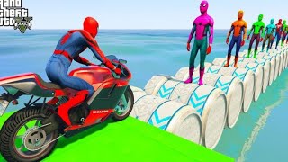 Spider man Motorbikes Challenge Mega Ramp - GTA V Superheroes