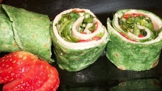 1 spinach flatbread, 1tbs of wasabi mixed with 2-3 tbs mayo, 2/3 cup
chopped lettuce, 2 slices turkey breast, roasted sweet pepper, a
pinch...