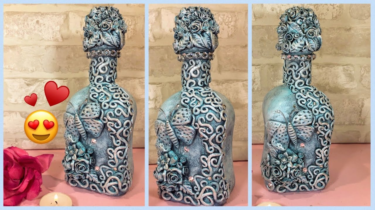 RECICLANDO UNA BOTELLA CON PORCELANA