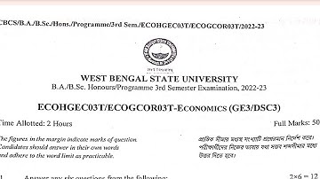 3RD SEM ECONOMICS PREVIOUS YEARS QUESTIONS PAPER WEST BENGAL STATE UNIVERSITY 2022-23